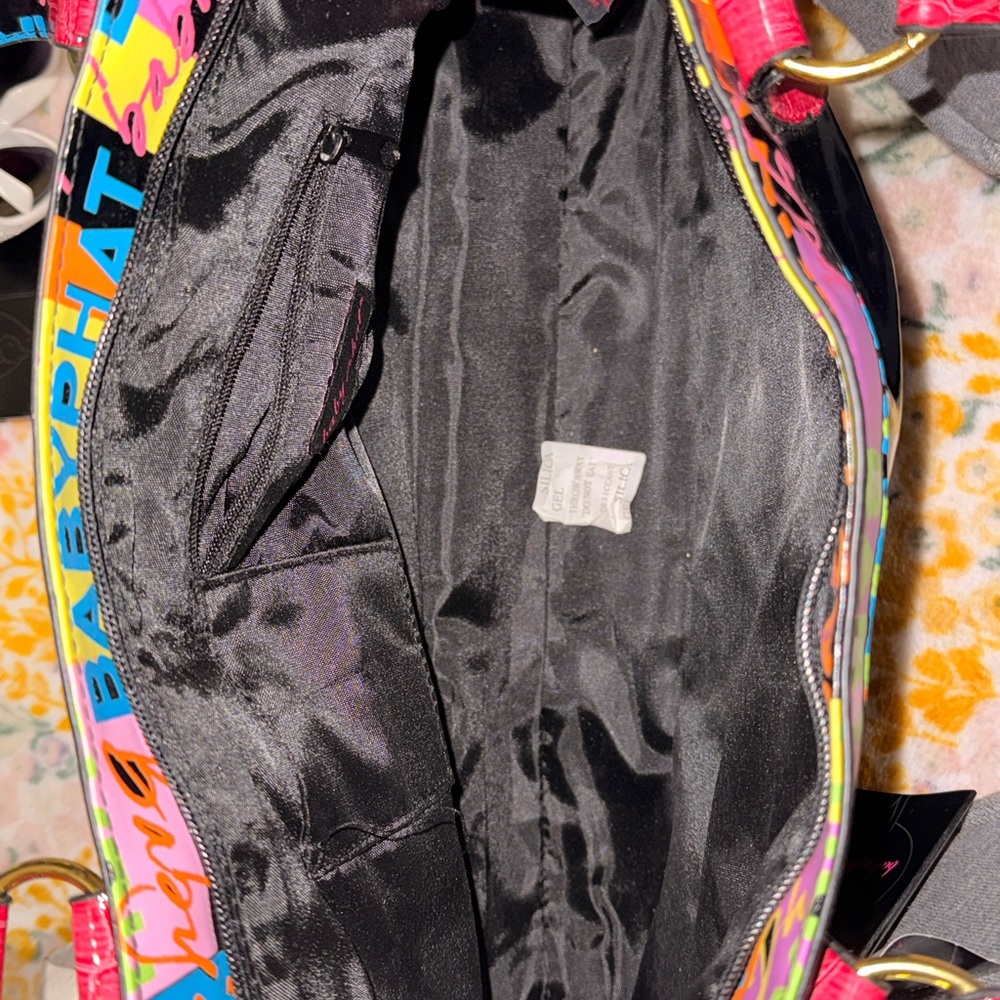 Baby Phat Black Patent Tote and Wallet with Hot Pink Trim & Multicolor Logo - Picture 14 of 16